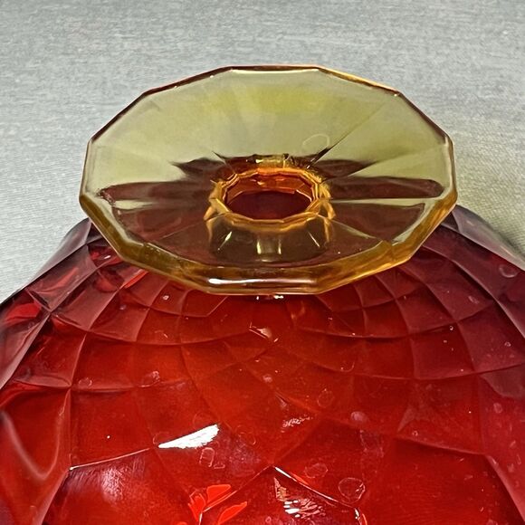 Vintage Amber is Footed Compote Scalloped Edge Red/Orange-UV - Picture 8 of 16